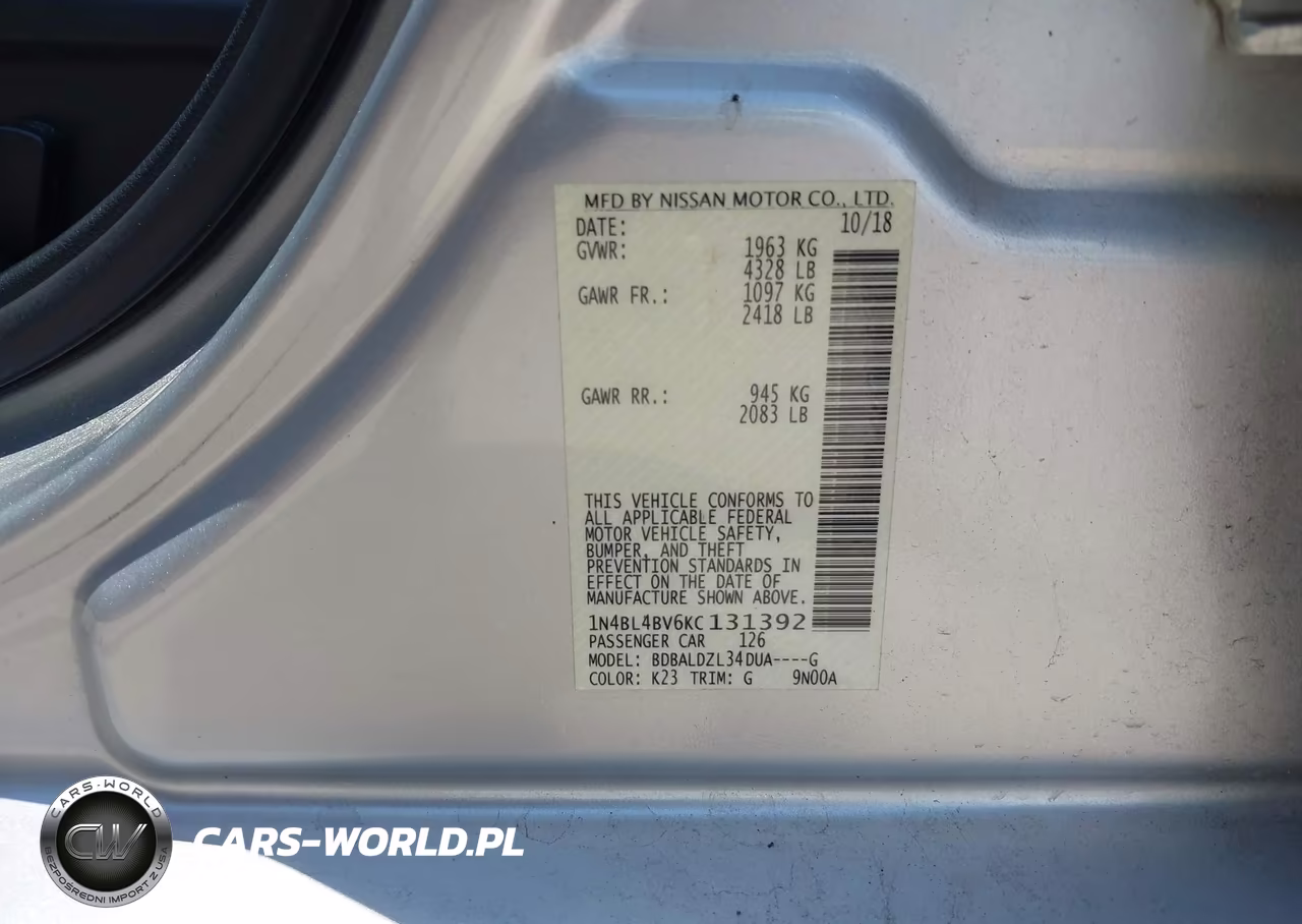 2019 Nissan Altima 2.5 S VIN:1N4BL4BV6KC131392 - 9