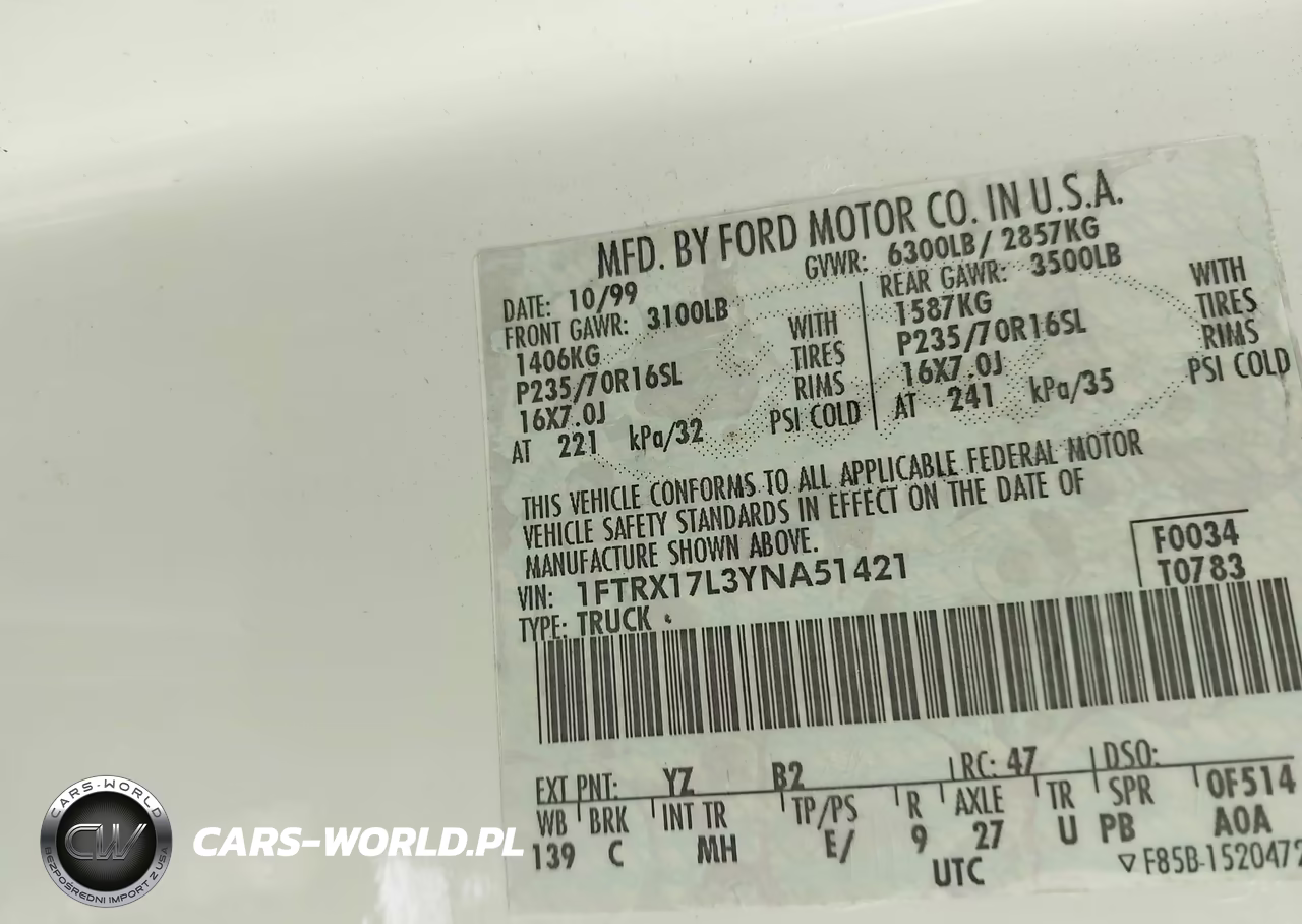 2000 Ford F-150 Lariat-Work Series-Xl-Xlt VIN:1FTRX17L3YNA51421 - 9