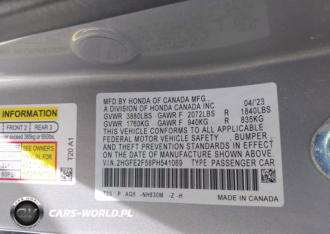 2023 Honda Civic Sport VIN:2HGFE2F58PH541069 - 9