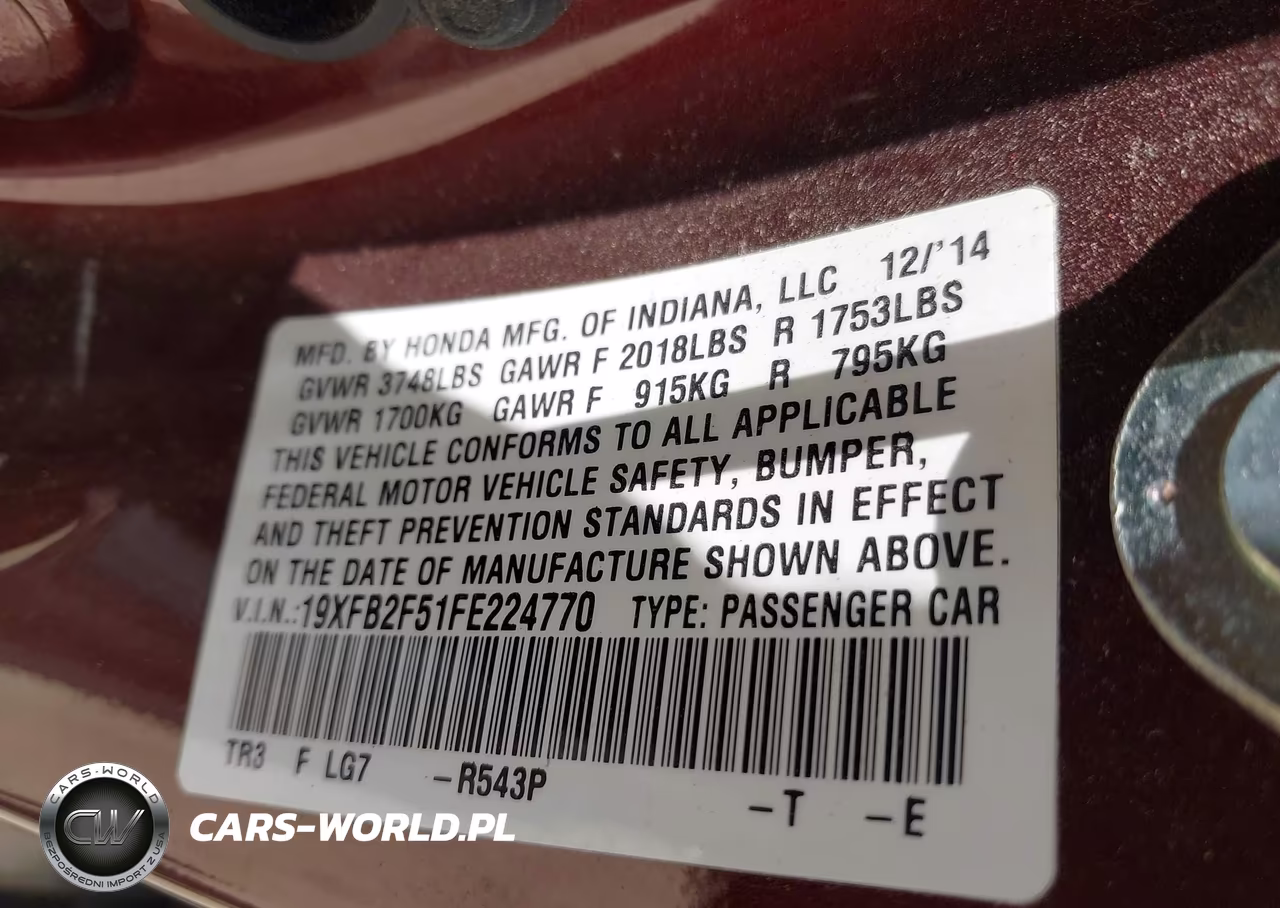 2015 Honda Civic Lx VIN:19XFB2F51FE224770 - 9