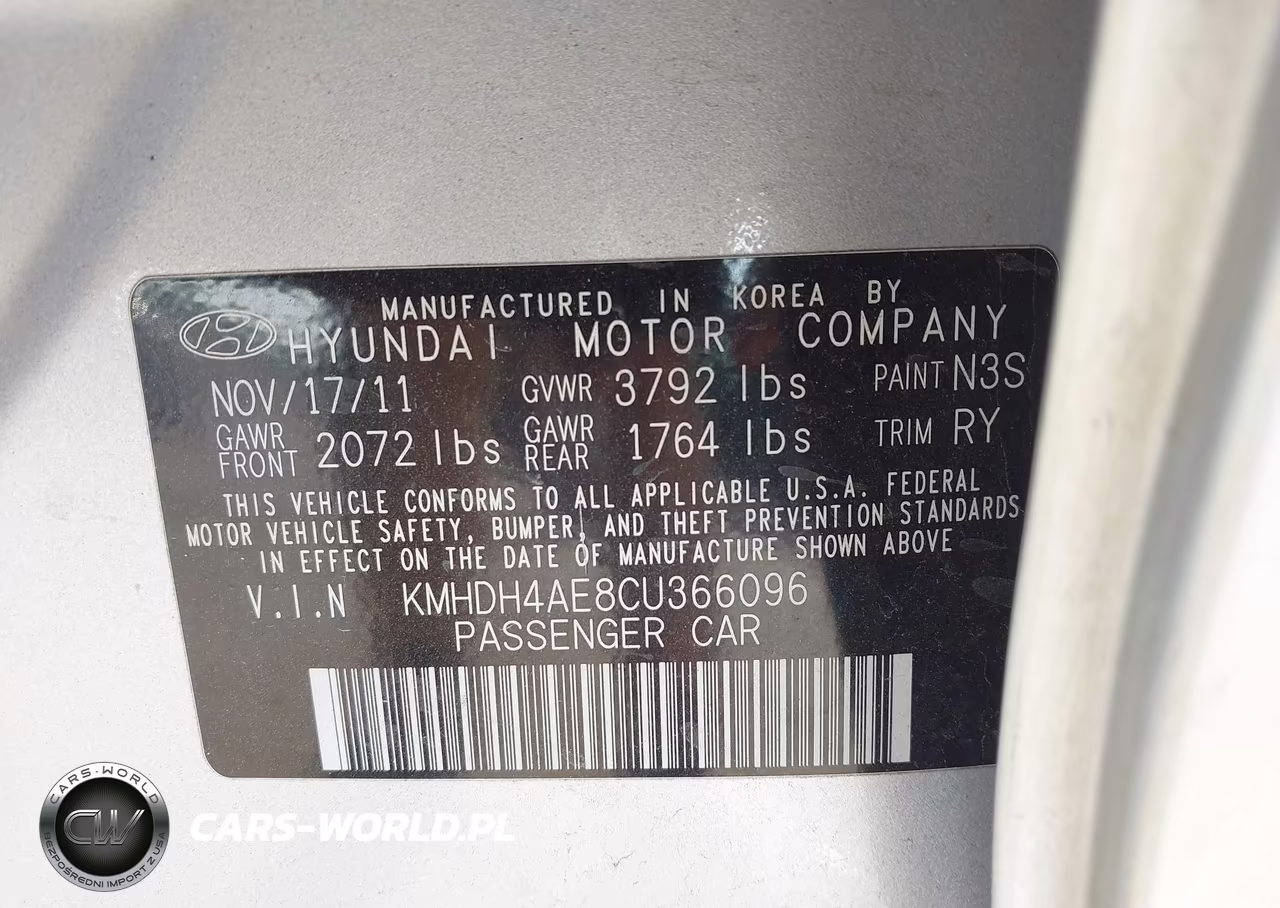 2012 Hyundai Elantra Limited (Ulsan Plant) VIN:KMHDH4AE8CU366096 - 9