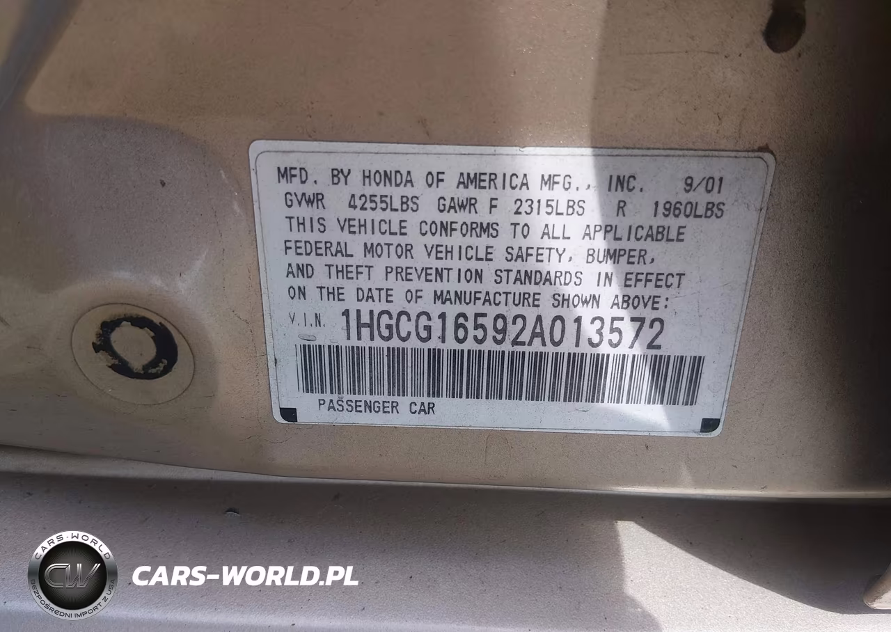 2002 Honda Accord 3.0 Ex VIN:1HGCG16592A013572 - 9