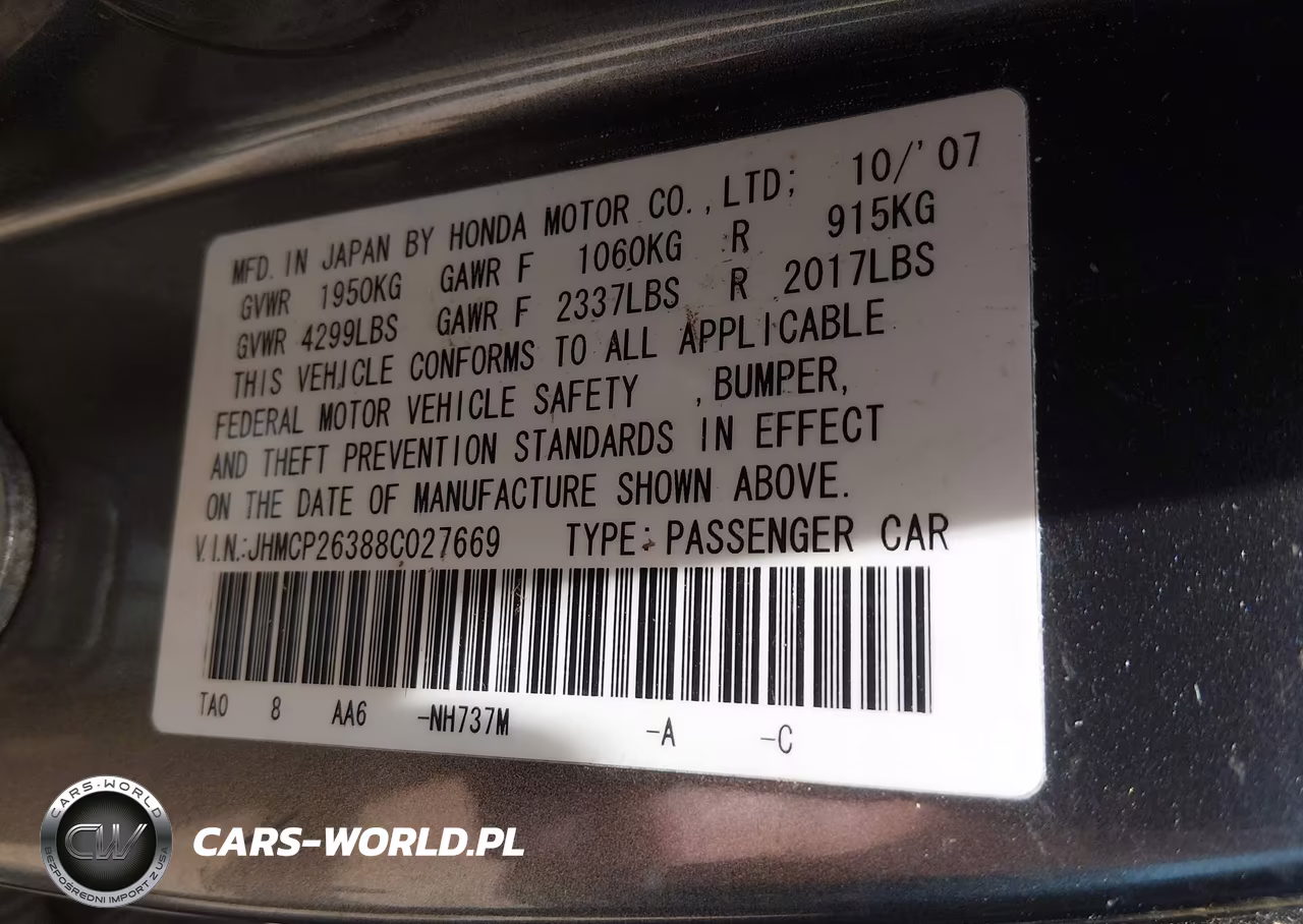 2008 Honda Accord 2.4 Lx VIN:JHMCP26388C027669 - 9