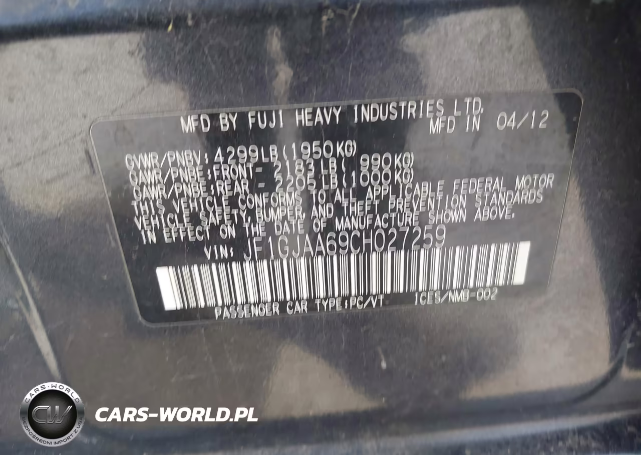 2012 Subaru Impreza 2.0I VIN:JF1GJAA69CH027259 - 9