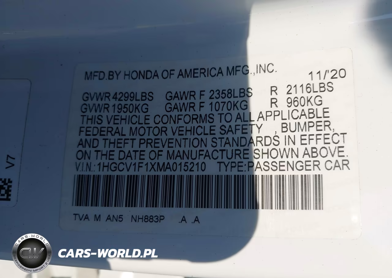 2021 Honda Accord Lx VIN:1HGCV1F1XMA015210 - 9