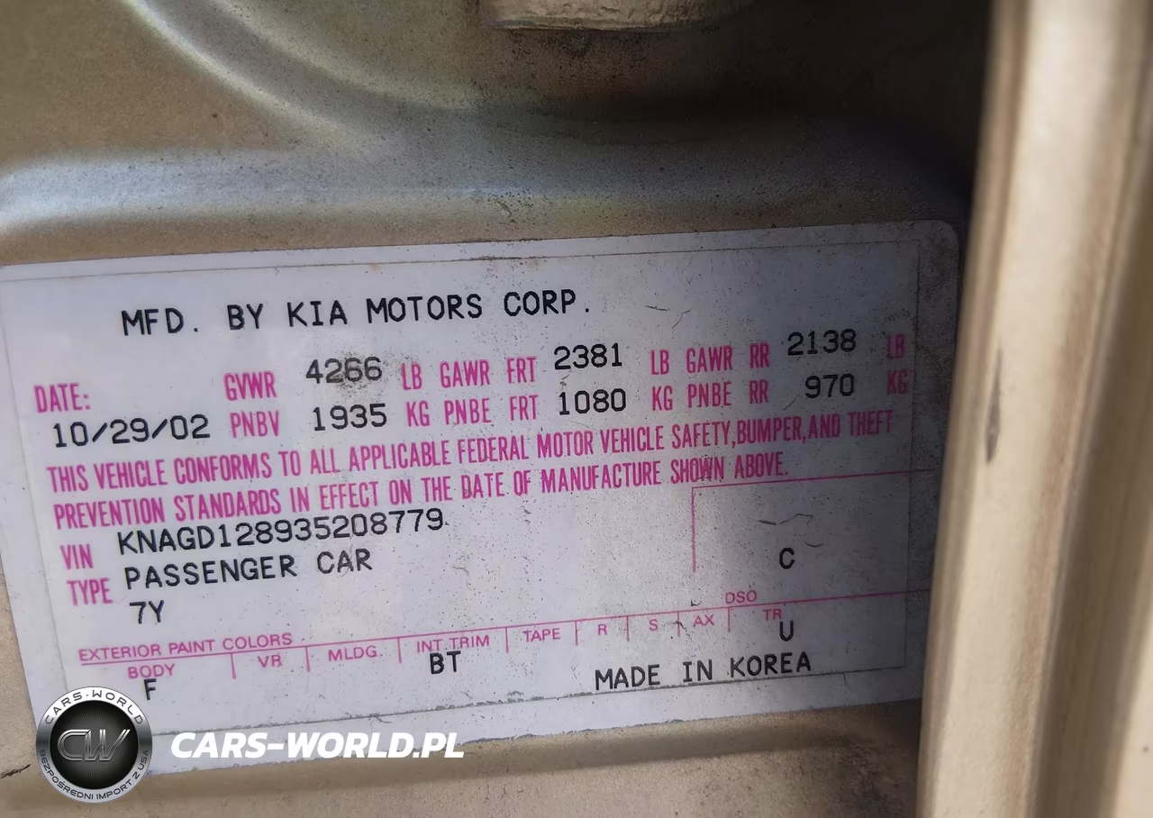 2003 Kia Optima Lx V6-Se V6 VIN:KNAGD128935208779 - 9