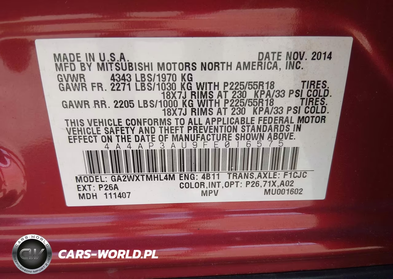 2015 Mitsubishi Outlander Sport Es VIN:4A4AP3AU9FE016575 - 9