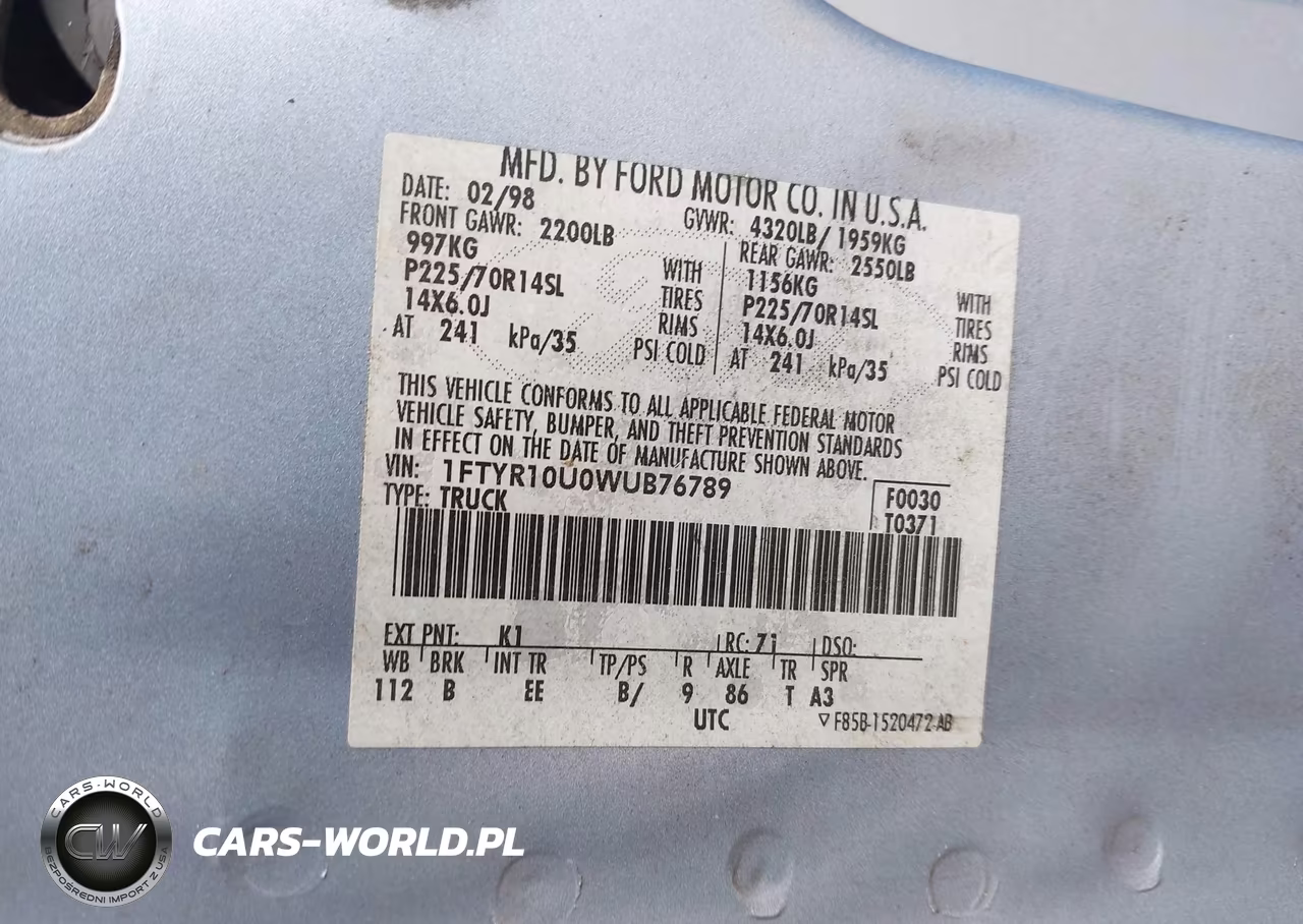 1998 Ford Ranger Splash-Xl-Xlt VIN:1FTYR10U0WUB76789 - 9