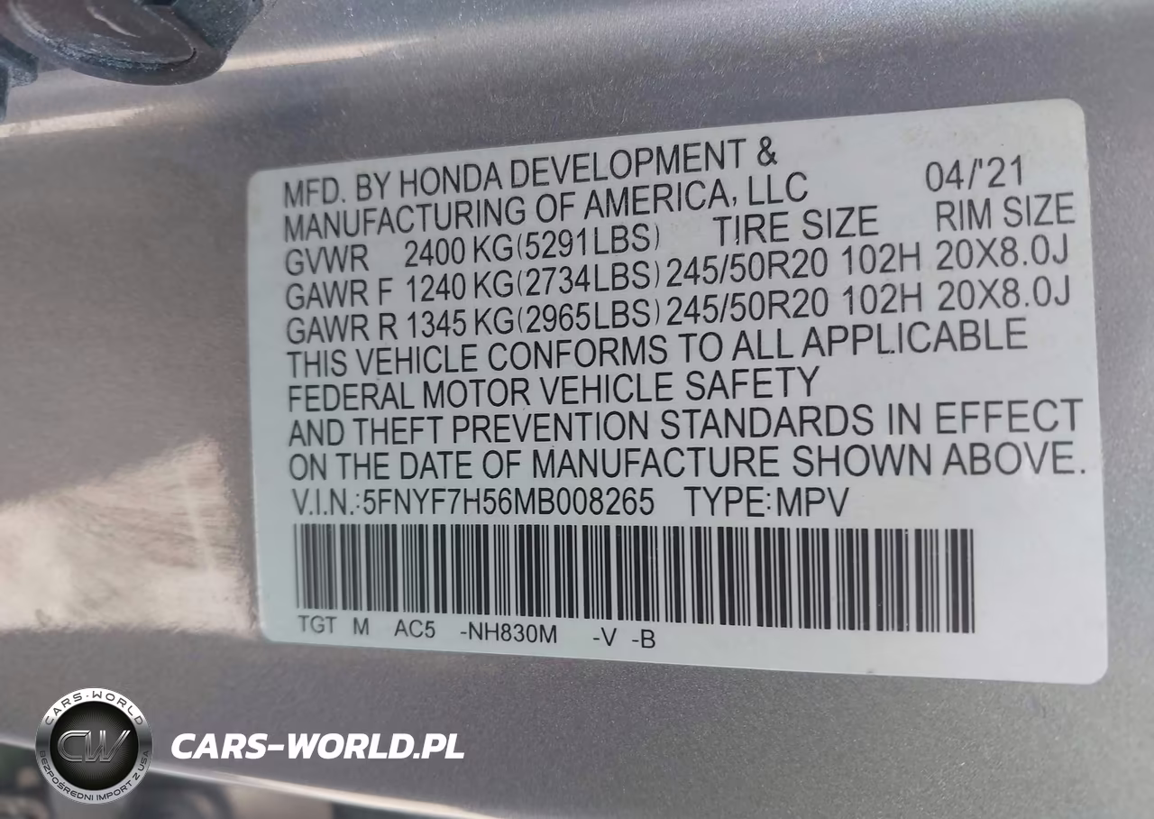 2021 Honda Passport 2Wd Ex-L VIN:5FNYF7H56MB008265 - 9