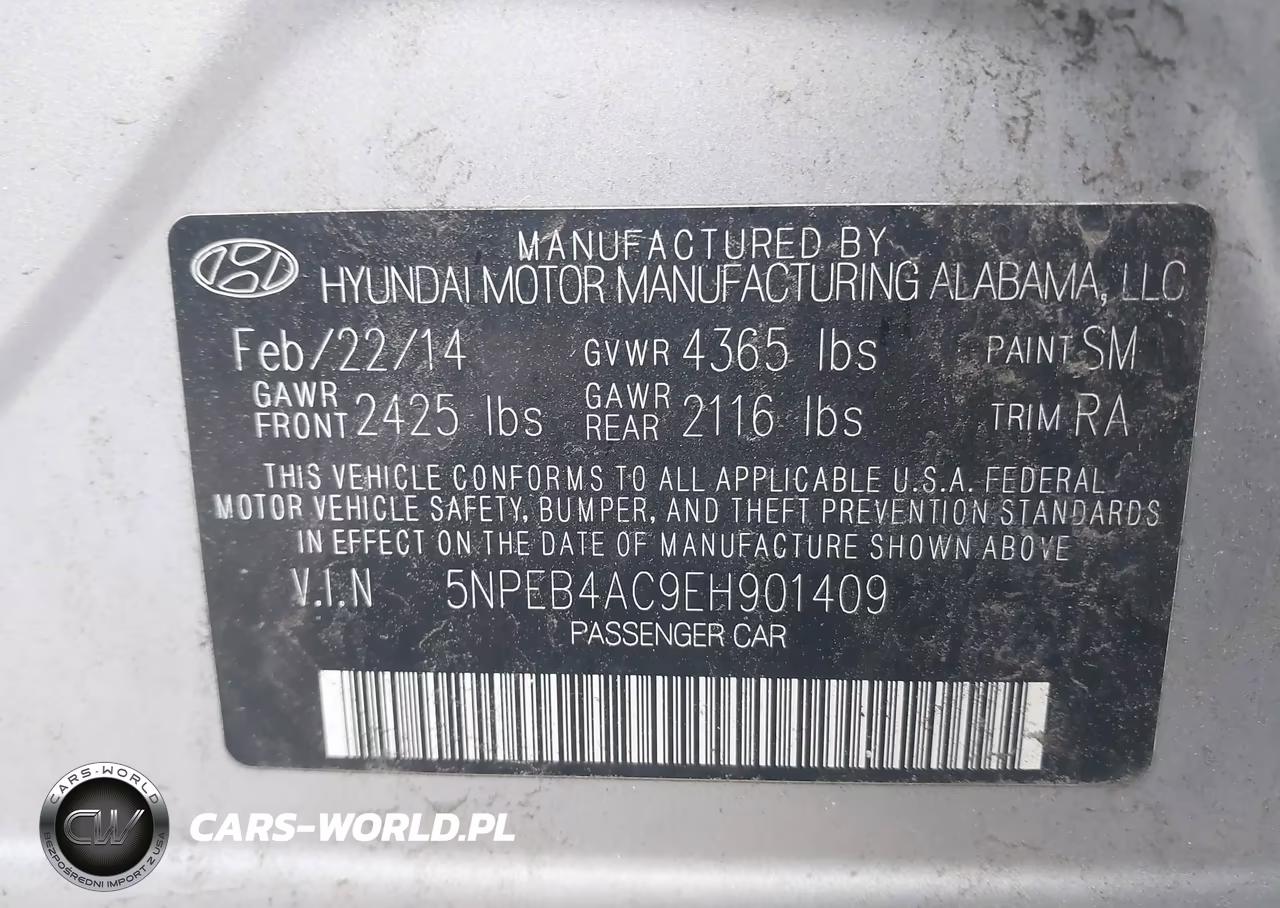 2014 Hyundai Sonata Gls VIN:5NPEB4AC9EH901409 - 9