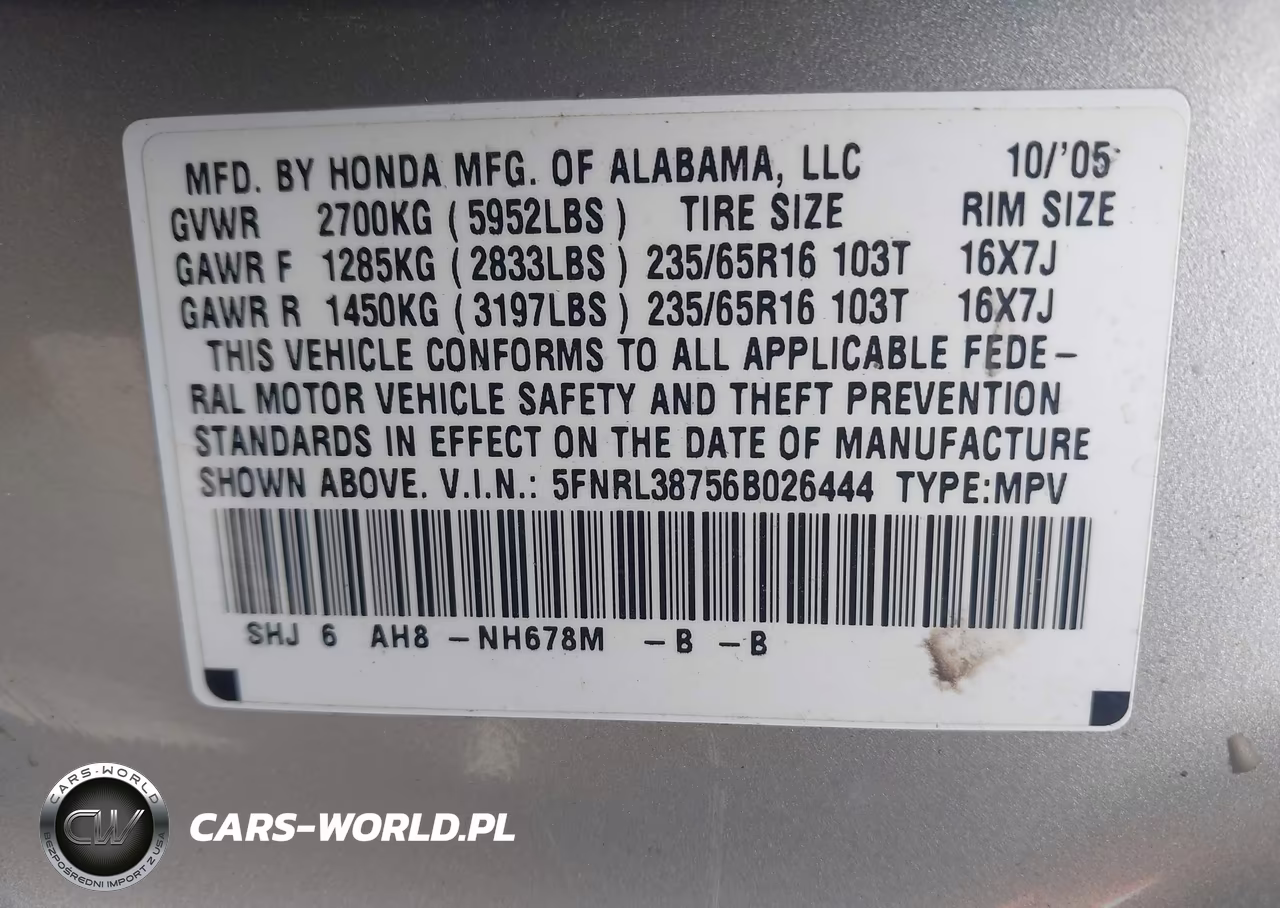 2006 Honda Odyssey Ex-L VIN:5FNRL38756B026444 - 9
