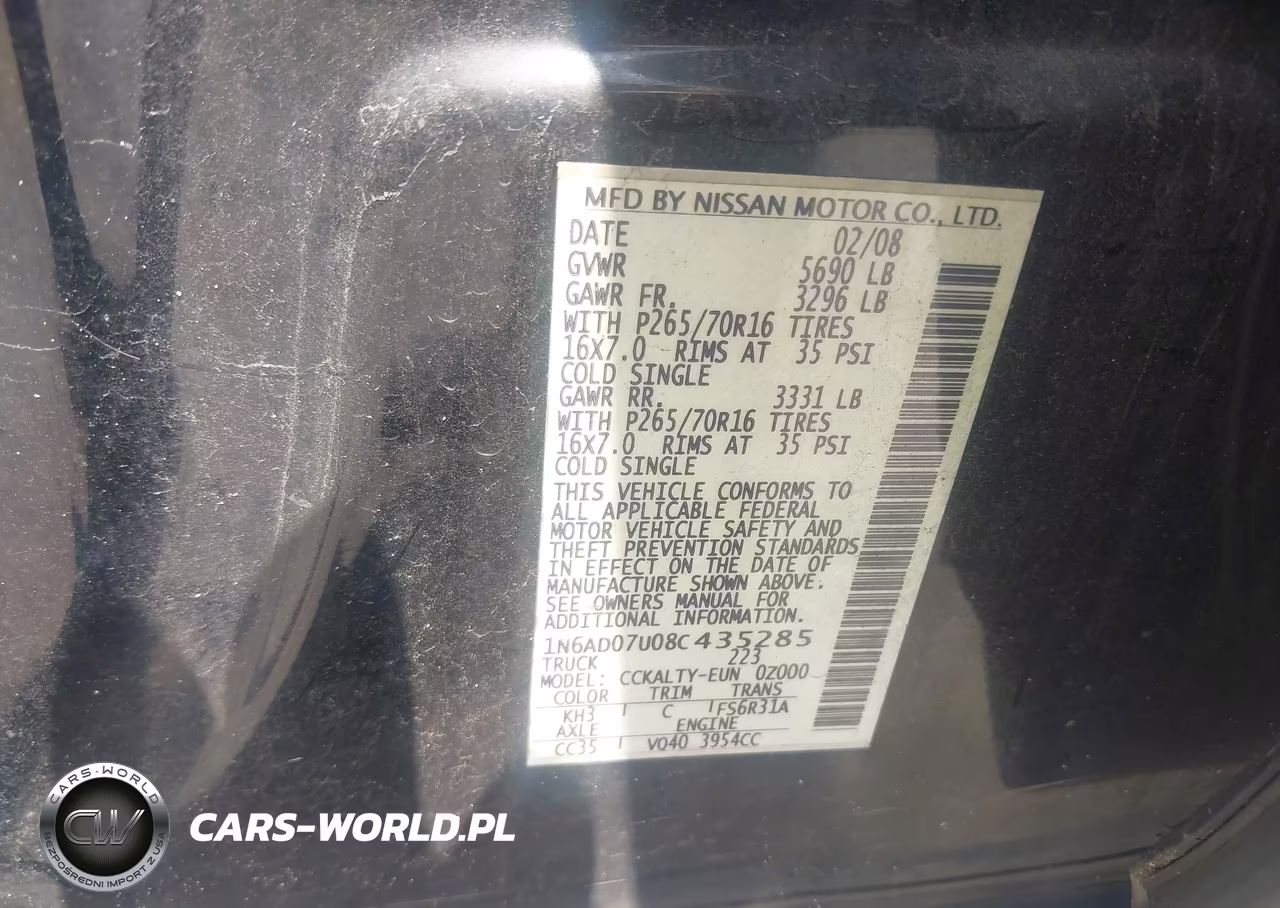 2008 Nissan Frontier Se VIN:1N6AD07U08C435285 - 9
