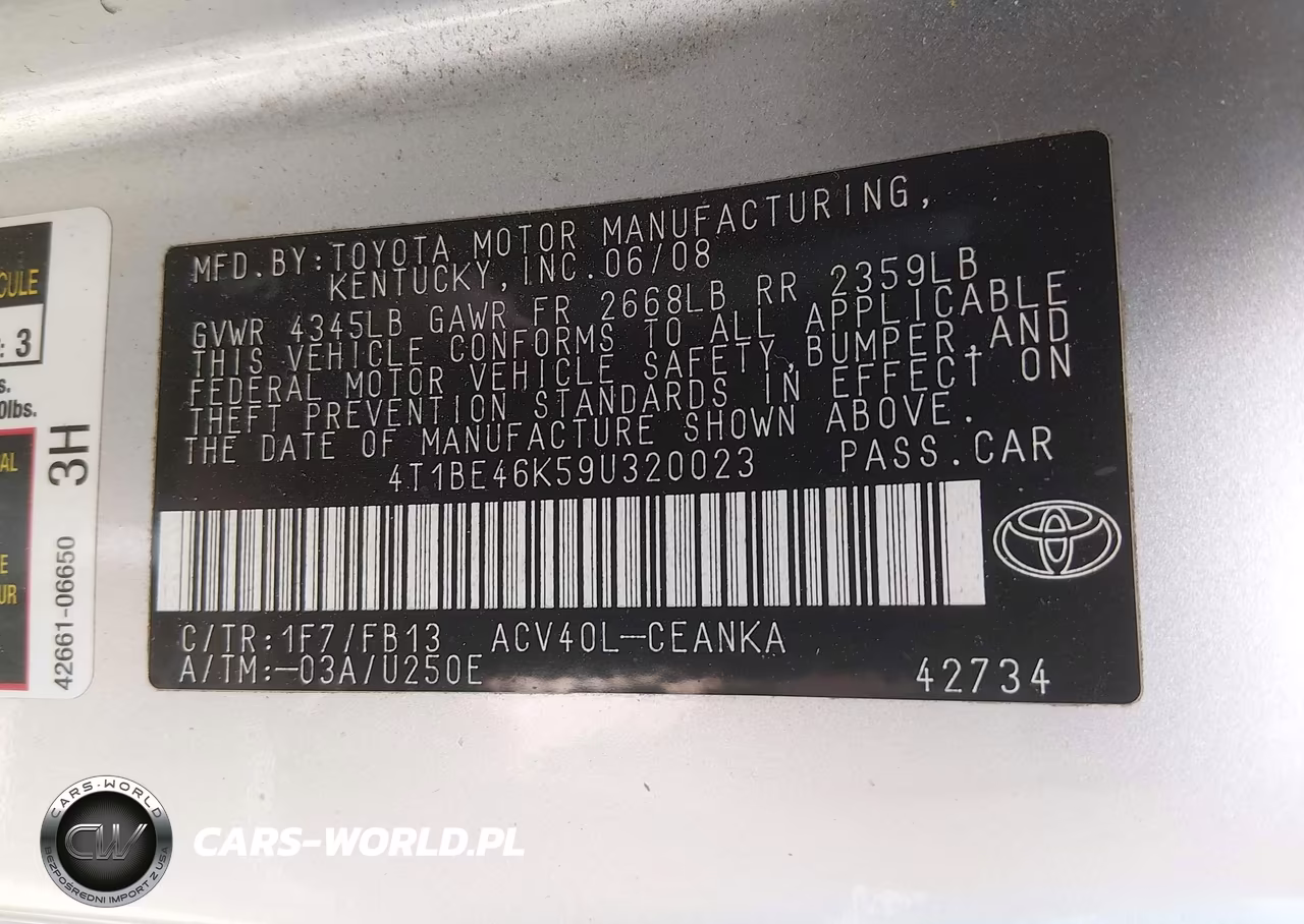 2009 Toyota Camry Le VIN:4T1BE46K59U320023 - 9