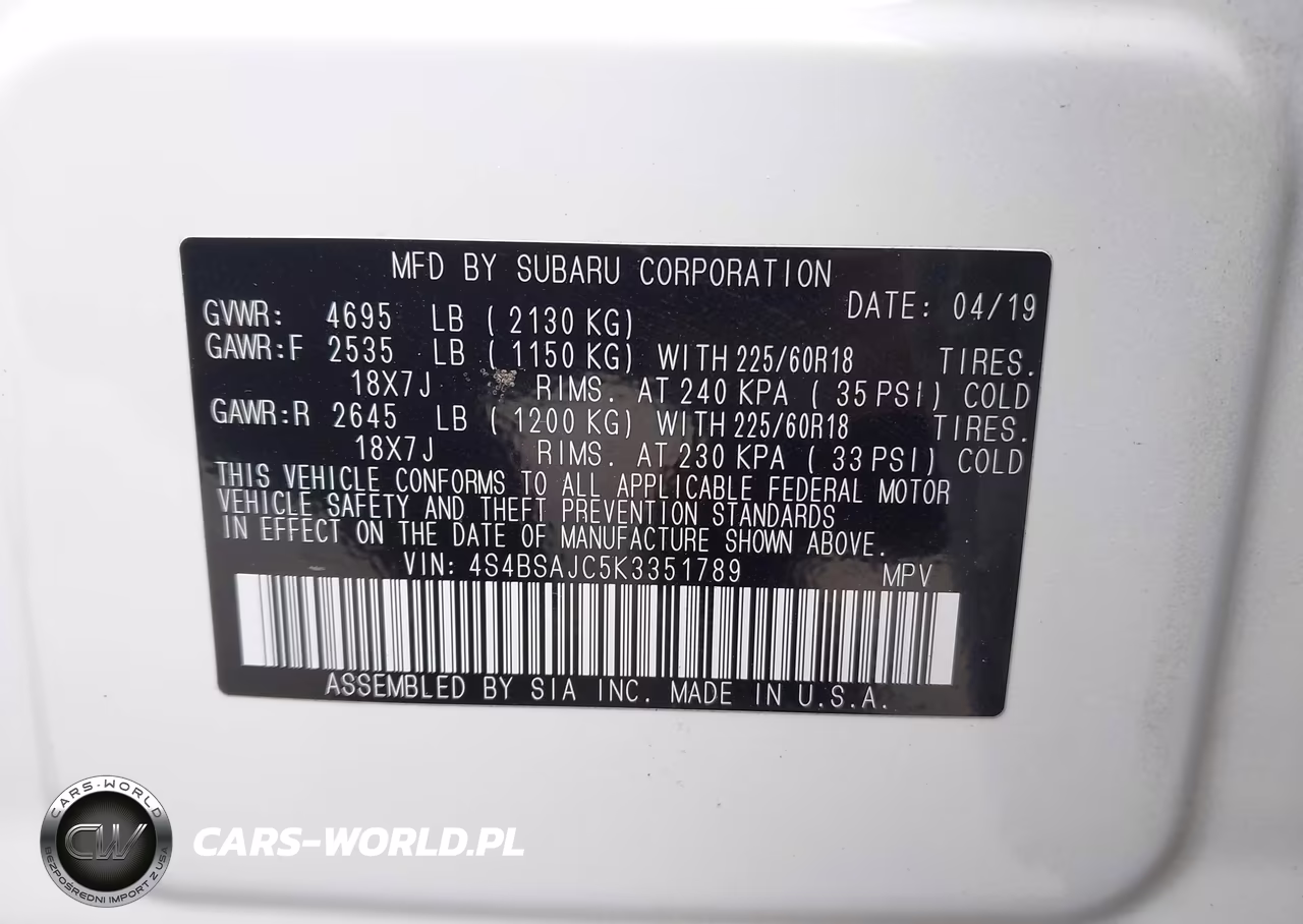 2019 Subaru Outback 2.5I Limited VIN:4S4BSAJC5K3351789 - 9