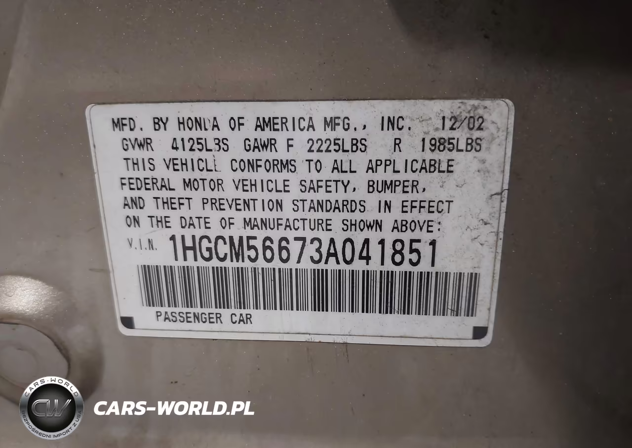 2003 Honda Accord Sdn Ex VIN:1HGCM56673A041851 - 9