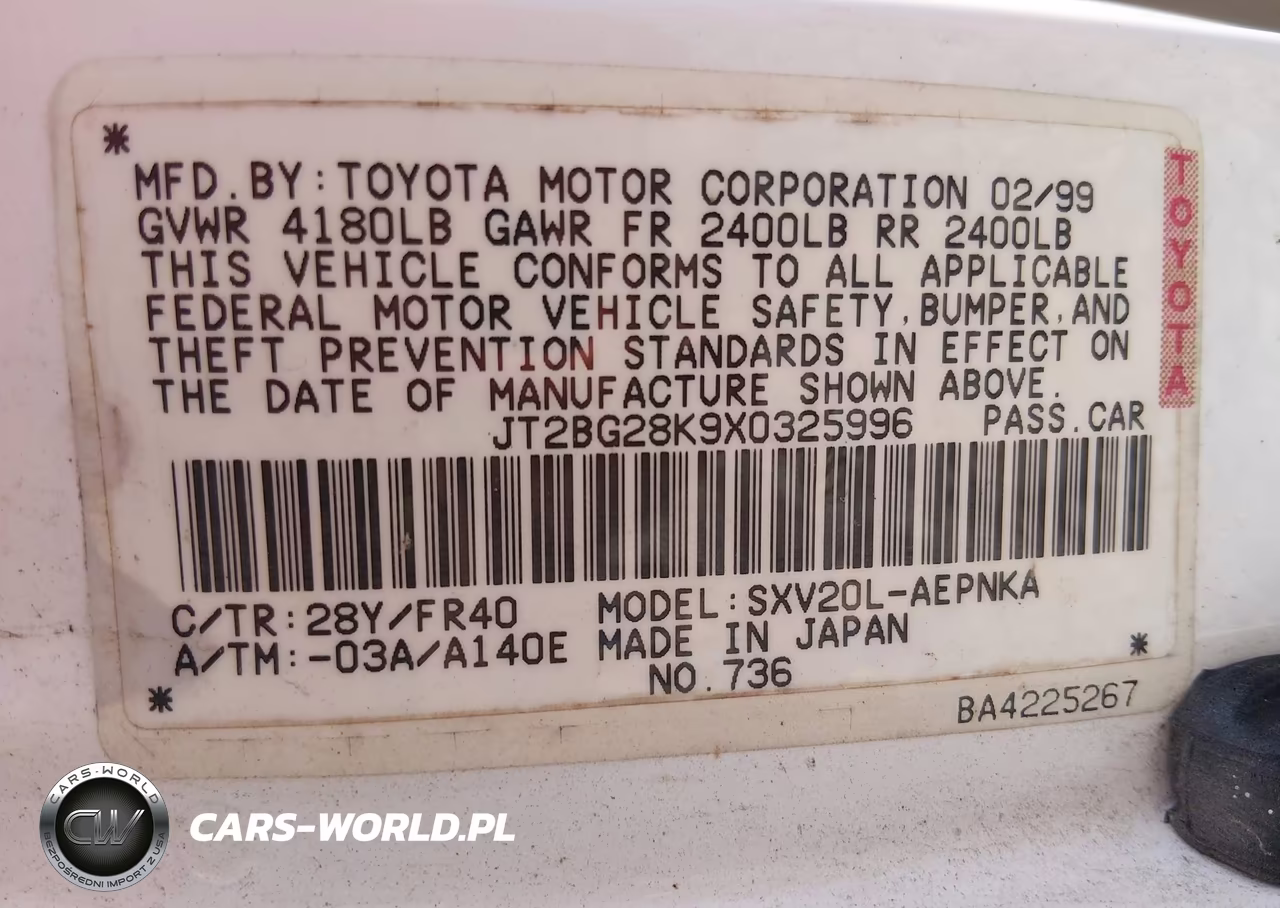 1999 Toyota Camry Le VIN:JT2BG28K9X0325996 - 9