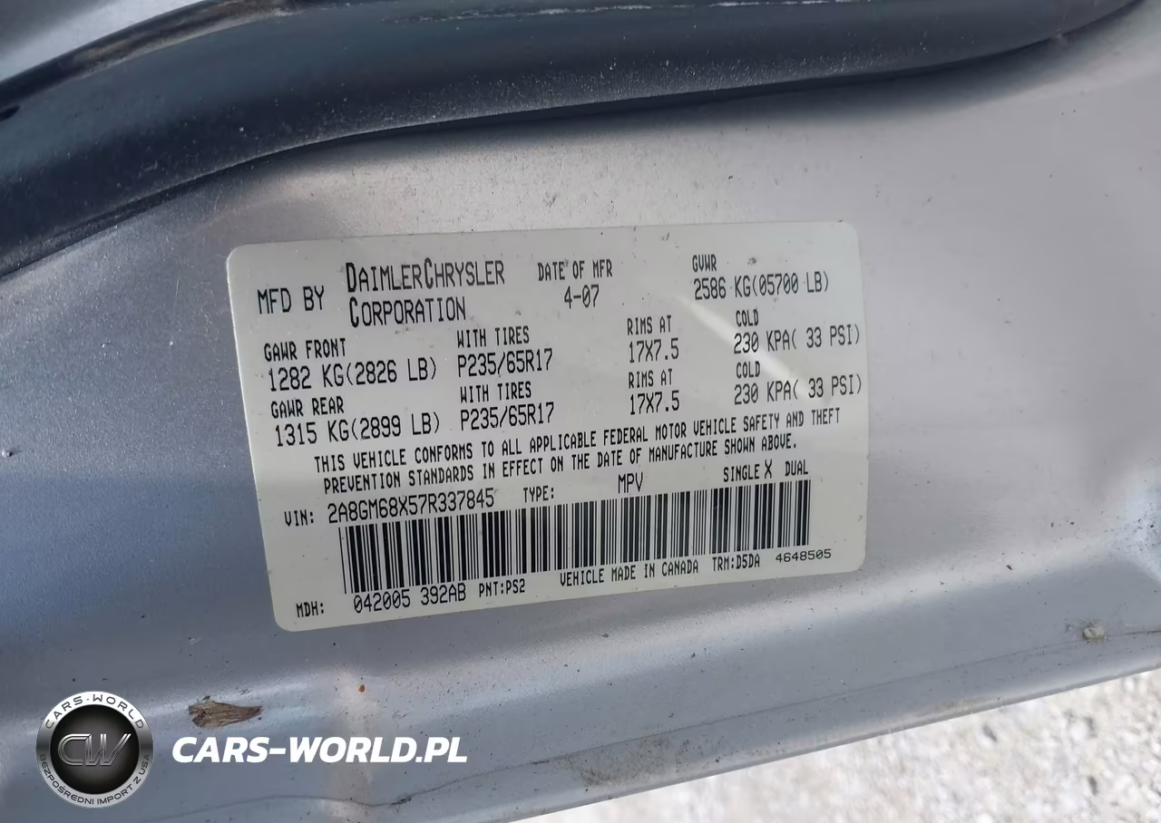 2007 Chrysler Pacifica Touring VIN:2A8GM68X57R337845 - 9