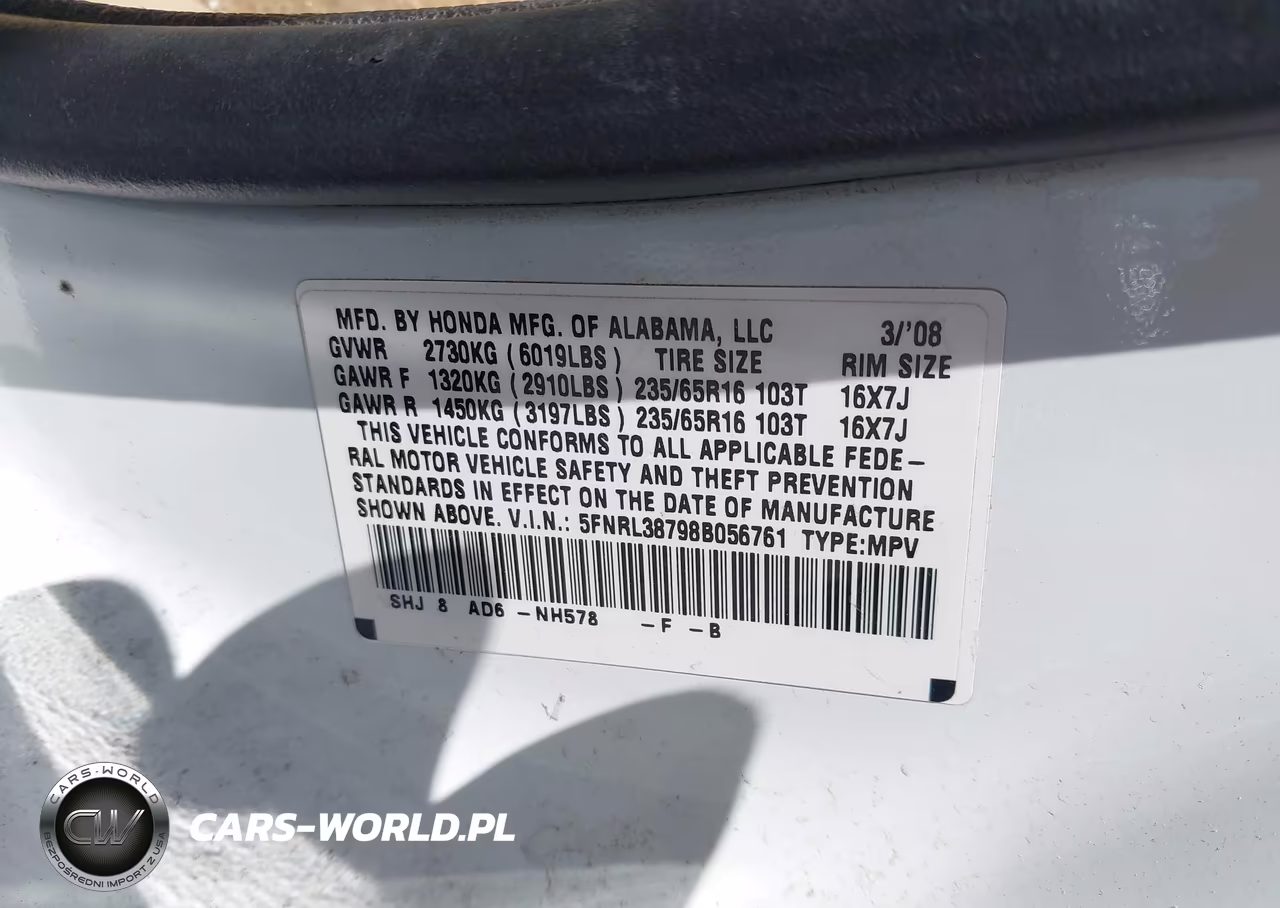 2008 Honda Odyssey Ex-L VIN:5FNRL38798B056761 - 9