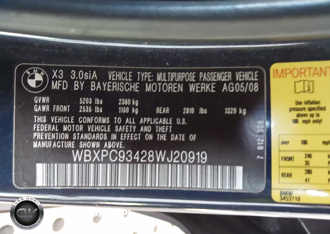 2008 BMW X3 3.0Si VIN:WBXPC93428WJ20919 - 9
