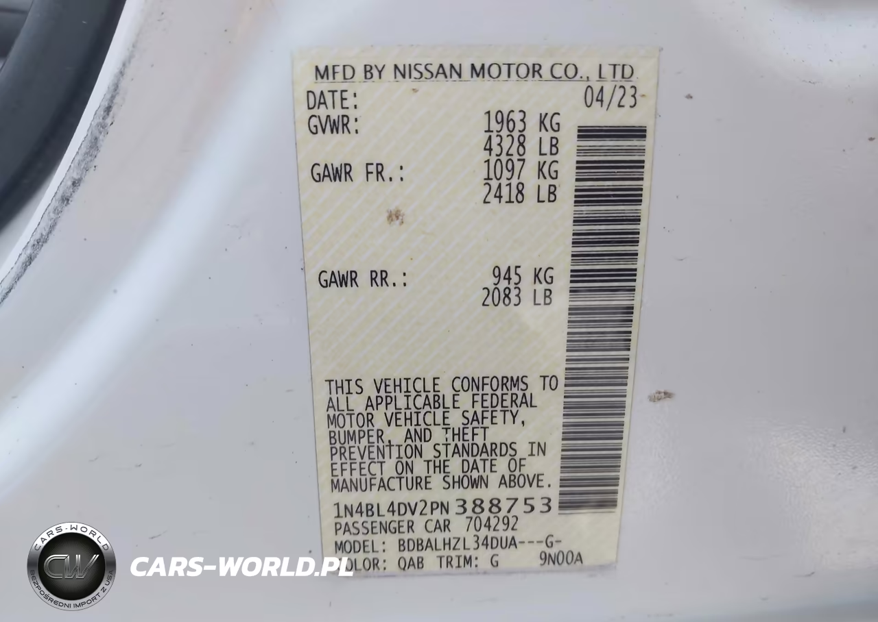 2023 Nissan Altima Sv Fwd VIN:1N4BL4DV2PN388753 - 9
