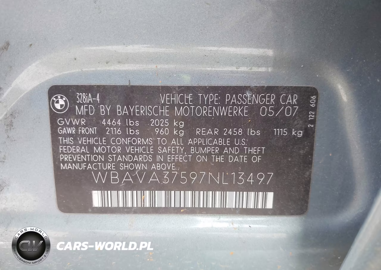 2007 BMW 328I VIN:WBAVA37597NL13497 - 9