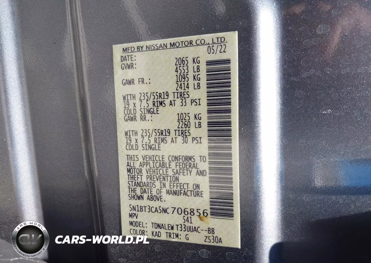 2022 Nissan Rogue Sl Fwd VIN:5N1BT3CA5NC706856 - 9
