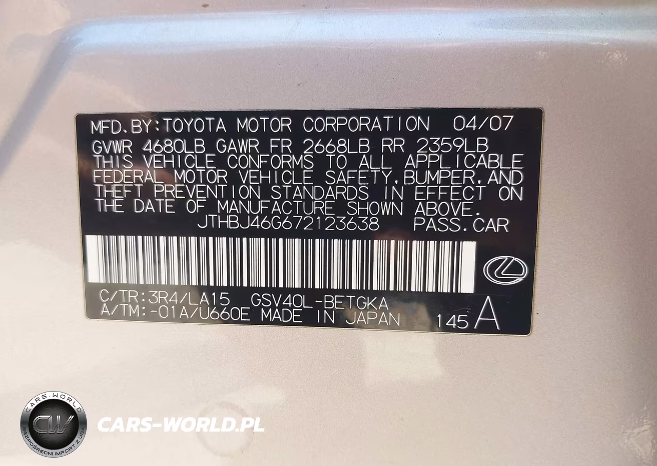 2007 Lexus Es 350 VIN:JTHBJ46G672123638 - 9