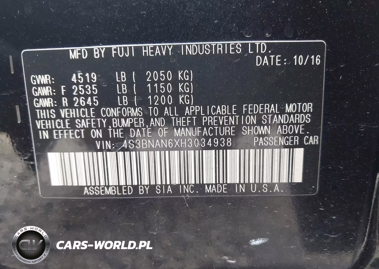 2017 Subaru Legacy 2.5I Limited VIN:4S3BNAN6XH3034938 - 9