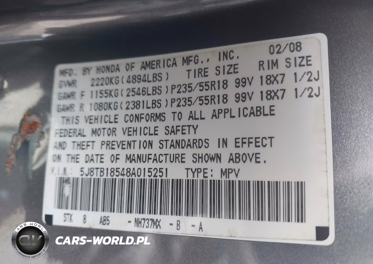 2008 Acura Rdx VIN:5J8TB18548A015251 - 9