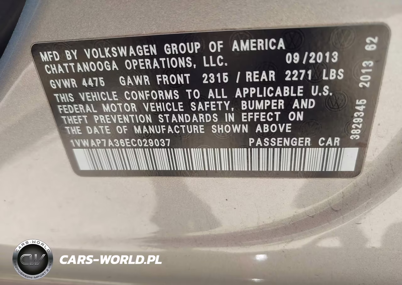 2014 Volkswagen Passat 2.5L S VIN:1VWAP7A36EC029037 - 9