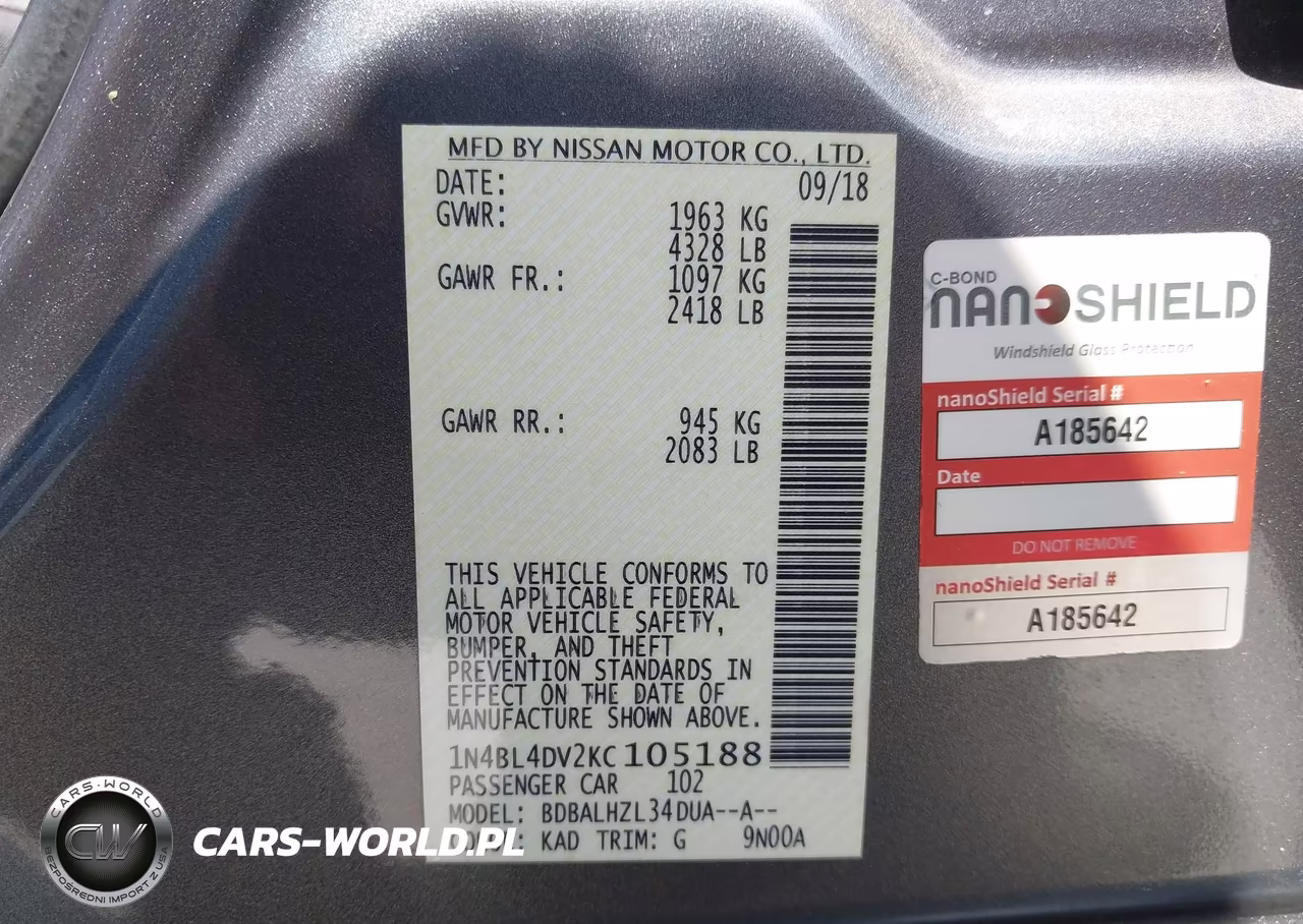 2019 Nissan Altima 2.5 Sv VIN:1N4BL4DV2KC105188 - 9