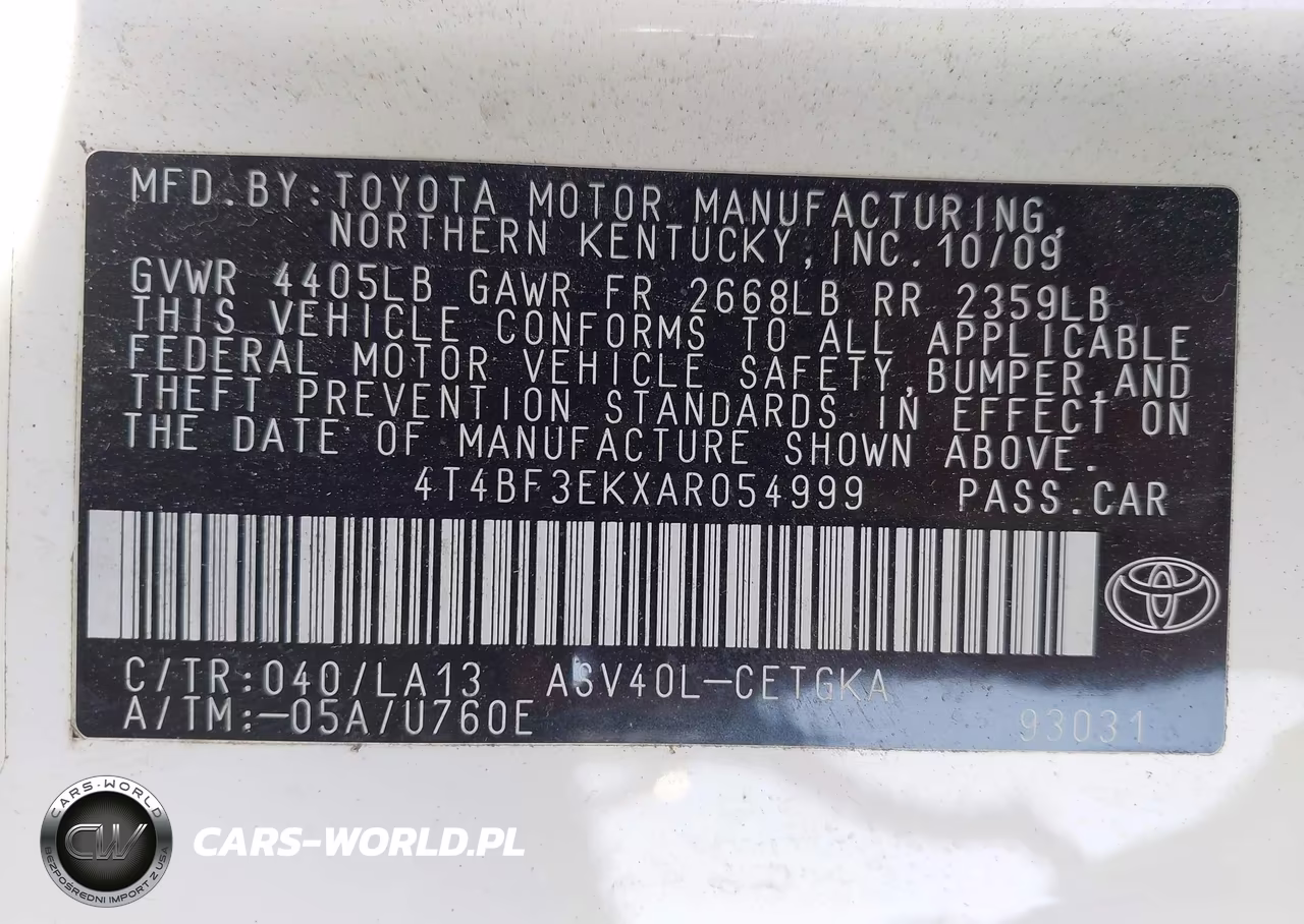 2010 Toyota Camry Xle VIN:4T4BF3EKXAR054999 - 9