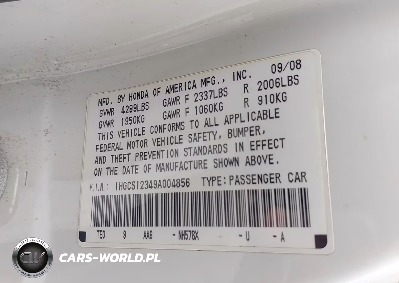 2009 Honda Accord 2.4 Lx-S VIN:1HGCS12349A004856 - 9