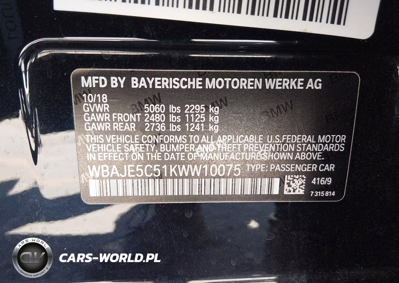 2019 BMW 540I VIN:WBAJE5C51KWW10075 - 9
