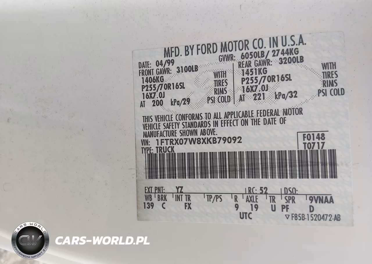 1999 Ford F-150 Lariat-Work Series-Xl-Xlt VIN:1FTRX07W8XKB79092 - 9