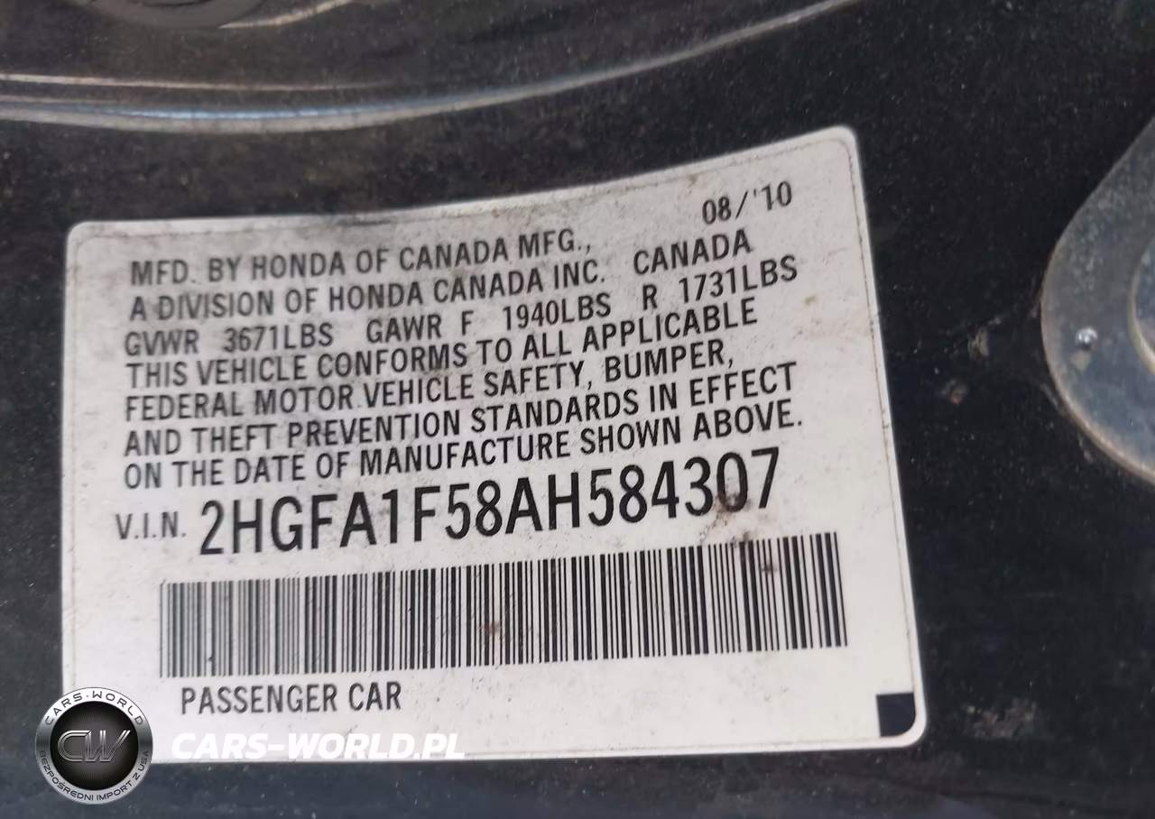 2010 Honda Civic Lx VIN:2HGFA1F58AH584307 - 9