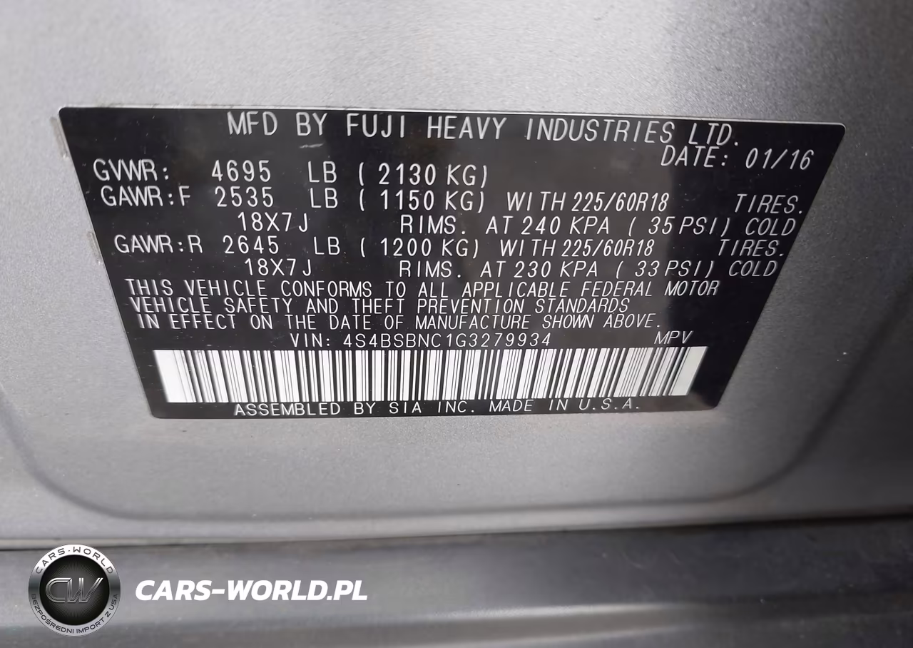 2016 Subaru Outback 2.5I Limited VIN:4S4BSBNC1G3279934 - 9