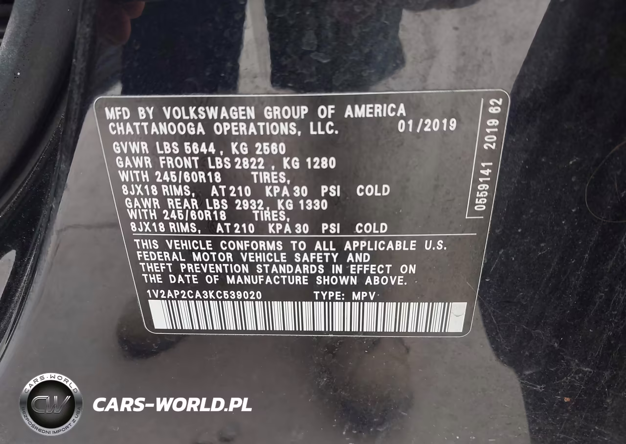 2019 Volkswagen Atlas 2.0T S VIN:1V2AP2CA3KC539020 - 9