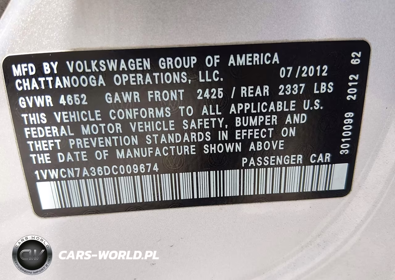 2013 Volkswagen Passat 2.0L Tdi Sel Premium VIN:1VWCN7A36DC009674 - 9