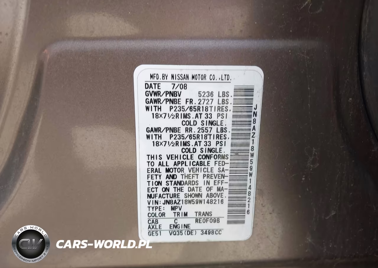 2009 Nissan Murano Sl VIN:JN8AZ18W59W148216 - 9