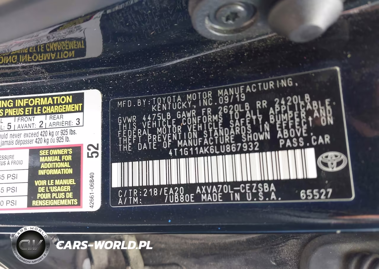 2020 Toyota Camry Se VIN:4T1G11AK6LU867932 - 9