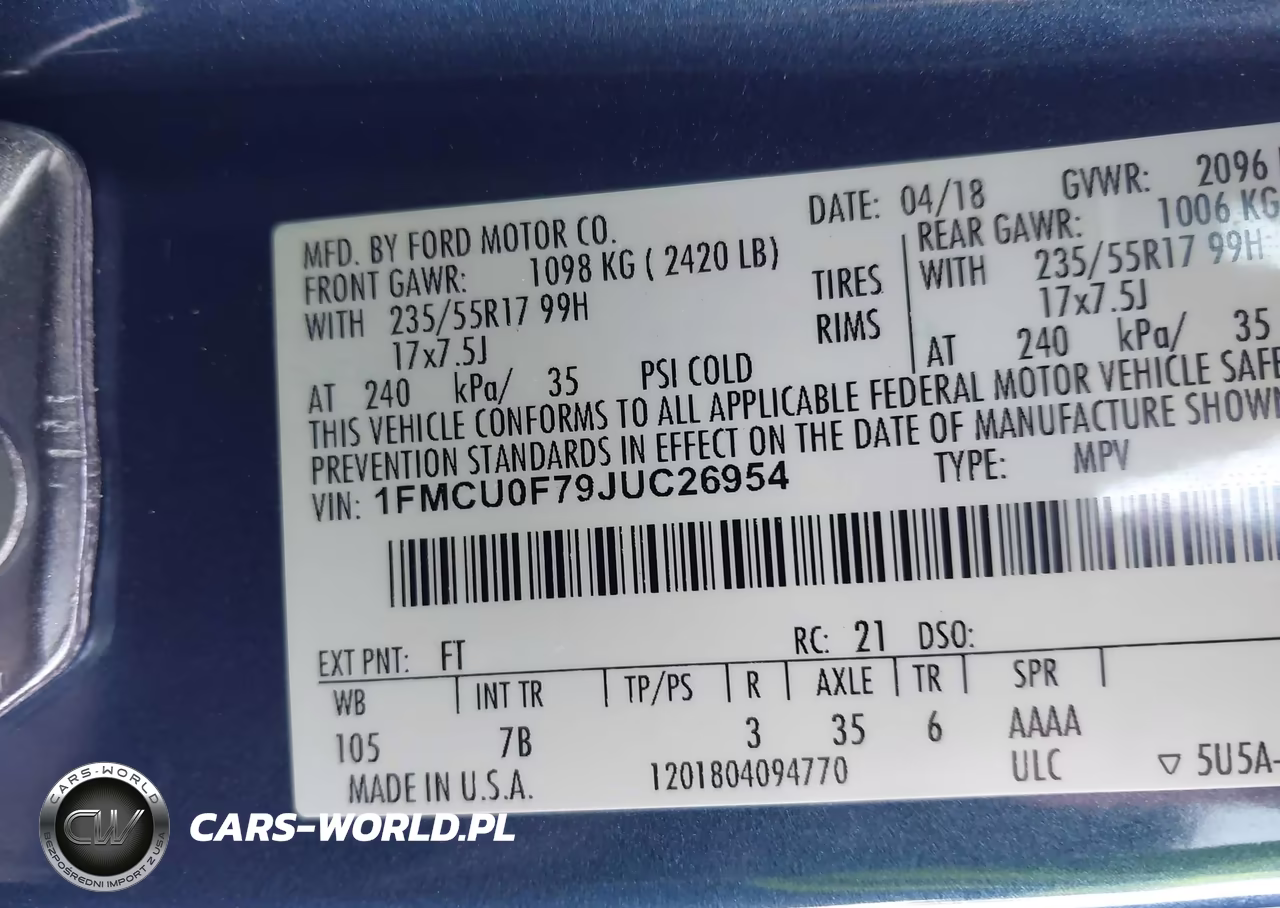2018 Ford Escape S VIN:1FMCU0F79JUC26954 - 9
