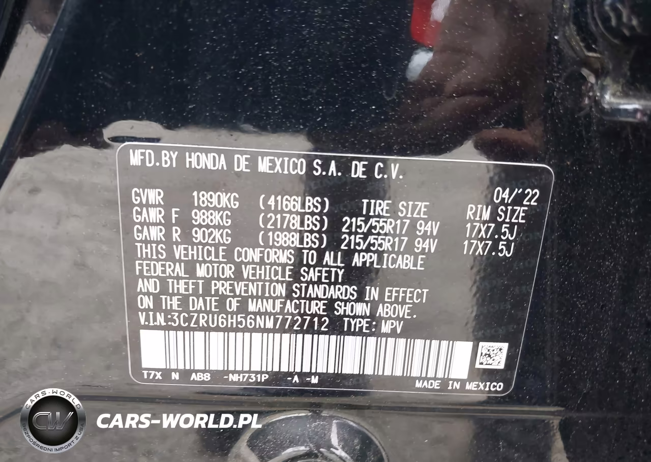 2022 Honda Hr-V Awd Ex VIN:3CZRU6H56NM772712 - 9