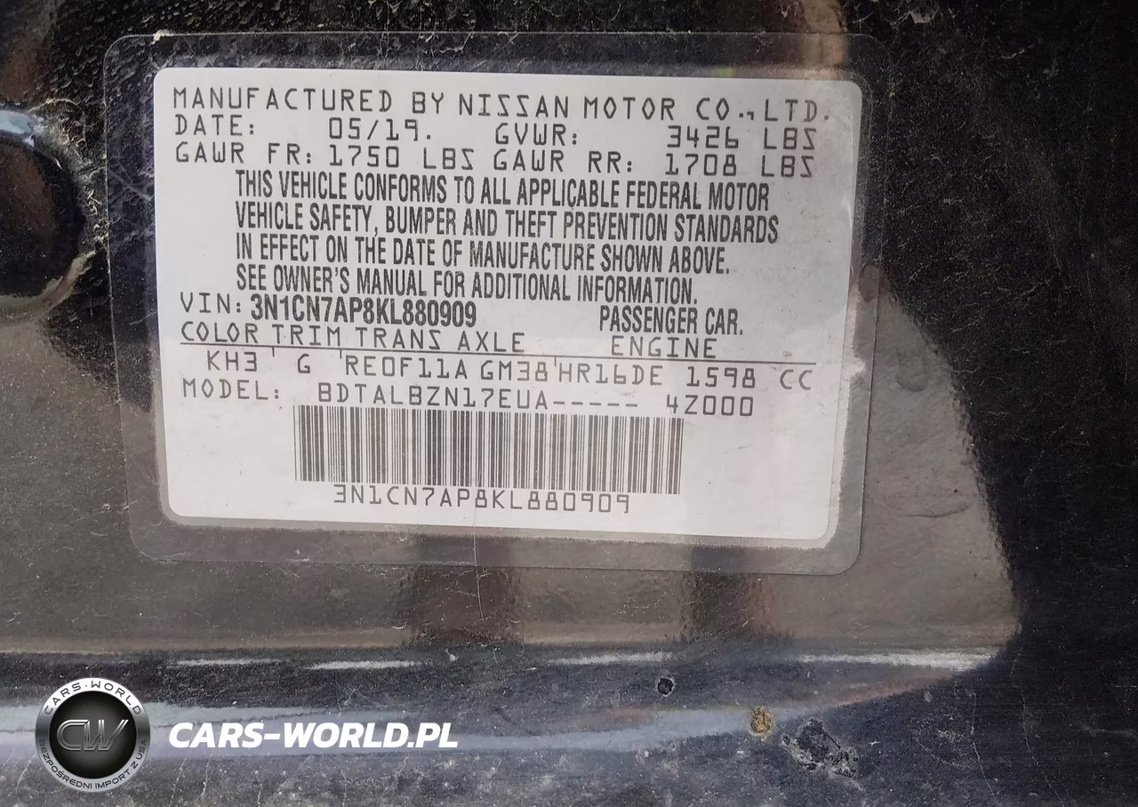 2019 Nissan Versa 1.6 Sv VIN:3N1CN7AP8KL880909 - 9