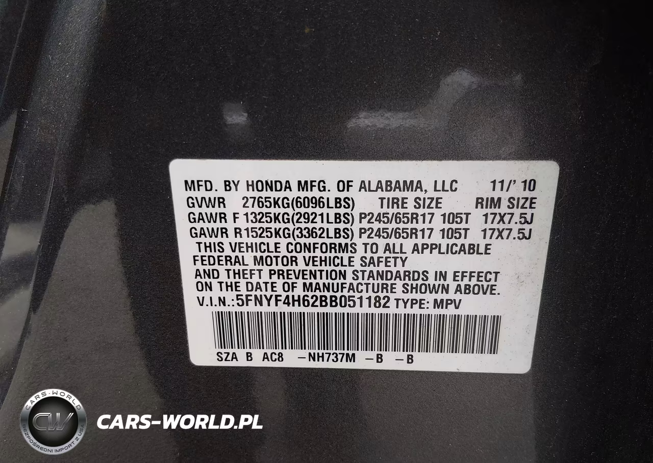 2011 Honda Pilot Ex-L VIN:5FNYF4H62BB051182 - 9