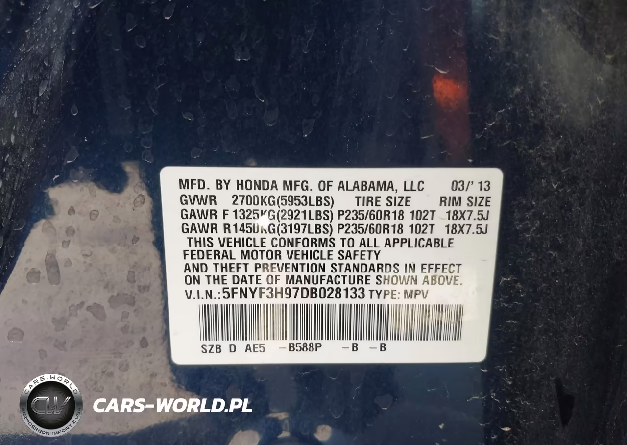 2013 Honda Pilot Touring VIN:5FNYF3H97DB028133 - 9
