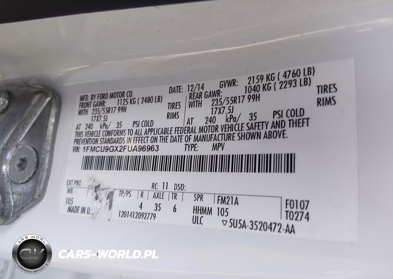 2015 Ford Escape Se VIN:1FMCU9GX2FUA96963 - 9