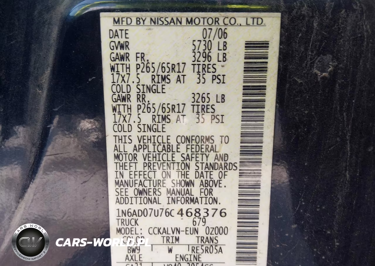 2006 Nissan Frontier Le VIN:1N6AD07U76C468376 - 9