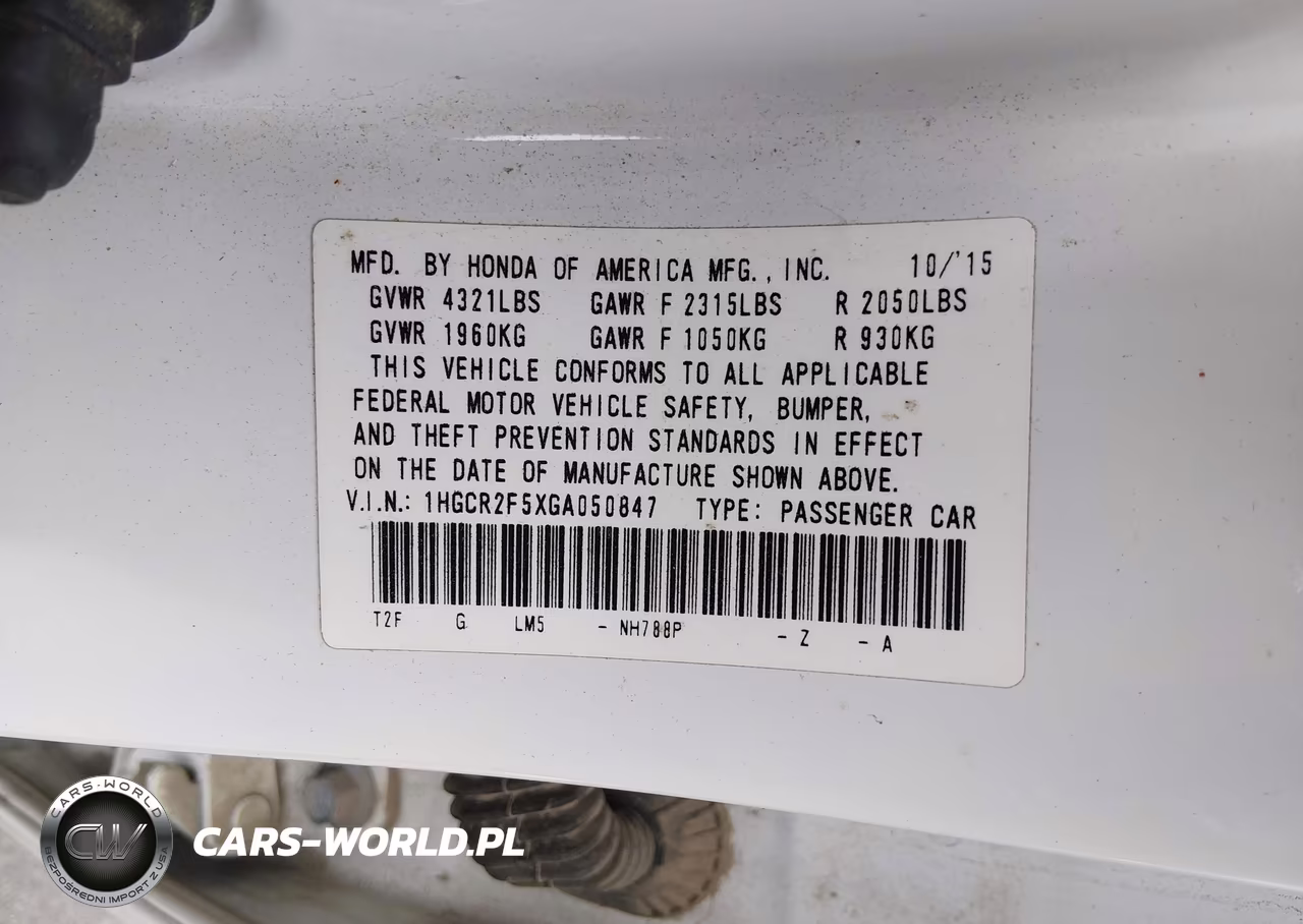 2016 Honda Accord Sport VIN:1HGCR2F5XGA050847 - 9