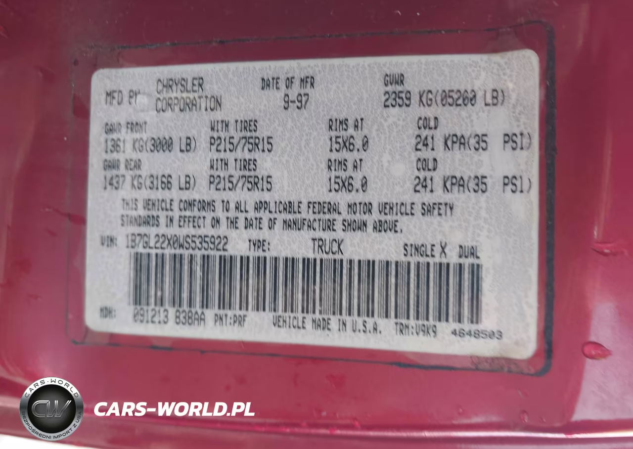 1998 Dodge Dakota Slt-Sport VIN:1B7GL22X0WS535922 - 9
